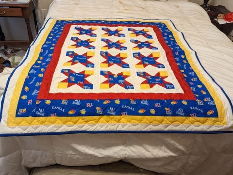 One Of A Kind, Hand Quilted KU Jayhawk Lap Blanket Cover