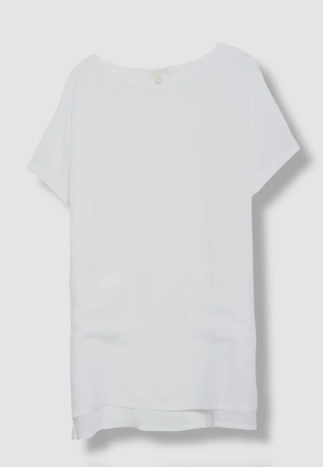 Eileen Fisher Womens White Linen 3/4 Sleeves Tunic Top Blouse Plus XXS 1198