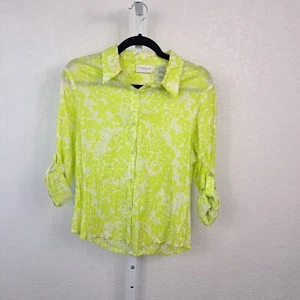 Liz Claiborne Shirt Womens Large Petite Green Floral Cotton Button Up Vintage - Picture 1 of 9
