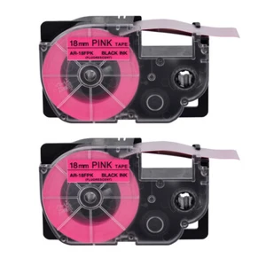 2PK Black Ink Fluorescent Pink Tape Cartridge XR-18FPK for Casio EZ Label 18mm - Picture 1 of 12