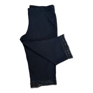 ZAC & RACHEL Black Stretch Crochet/Lace Hem Crop Pants Women's Size 24W - Picture 1 of 8
