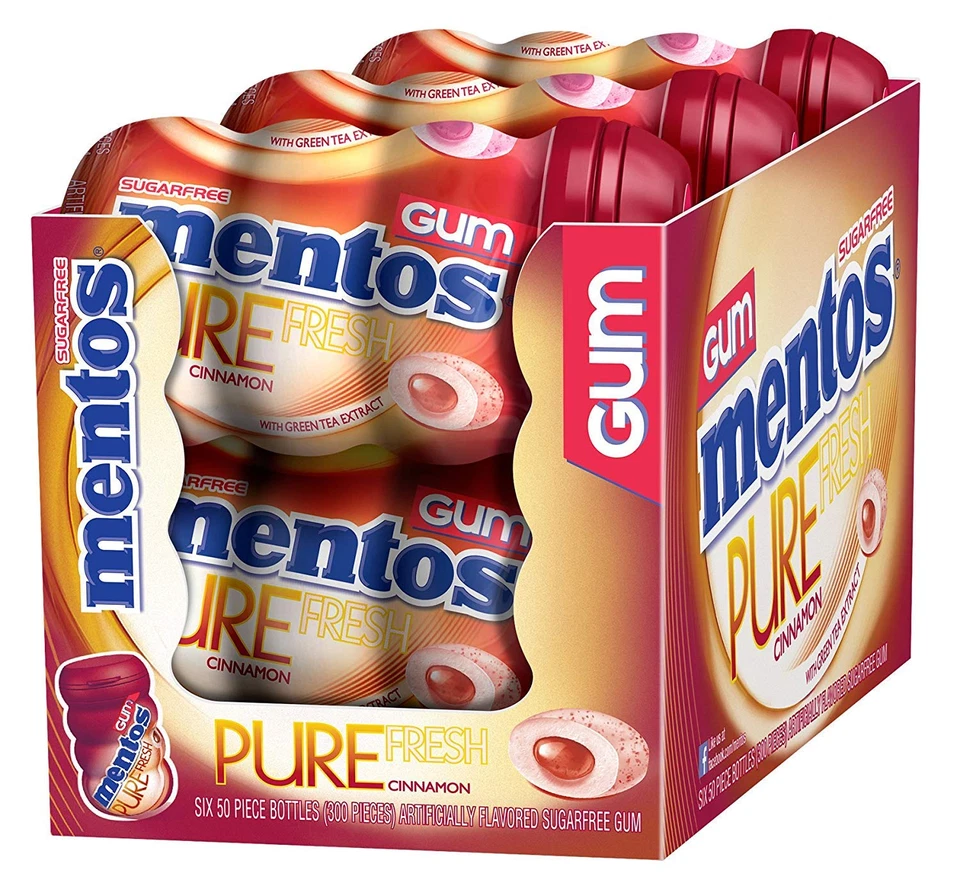 6x Mentos Pure Fresh Sugar- Chewing Gum Cinnamon With Xylitol 50 Ct. 11/21