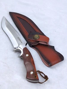 M390 62 HRC, 5.5-inch STAINLESS STEEL Blade Hunting Knife w/ LEATHER Sheath, NEW - Picture 1 of 24