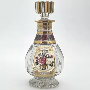 19. Jahrhundert emaillierter Dekanter c1840 Likör goldbeschnittenes Glas viktorianisch - Bild 1 von 18