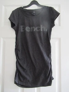Bench - Charcoal Grey Logo Short Sleeve Tee Top with Side Ruching - Size Small - Picture 1 of 7