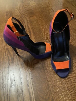 Bomba Pierre Hardy Talla 37 Gamuza Azul/Naranja/Rosa Peep Toe Foto 1 de 4