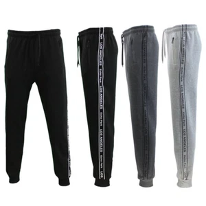 FIL Mens Fleece Track Pants Casual Tracksuit Zipped Pockets Stripped LOS ANGELES - Picture 1 of 21