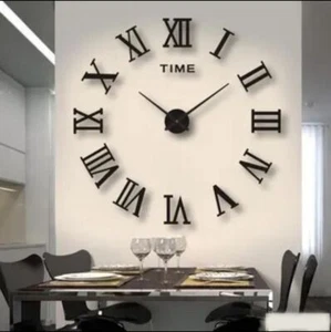 Mirror Surface Large Modern Wall Clock 3D DIY Roman Number Sticker Decor Clock - Picture 1 of 14