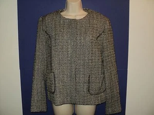 Marvin Richards Größe Small 8 kurze Jacke schwarz & creme Fischgrätmuster Wollmischung - Bild 1 von 4