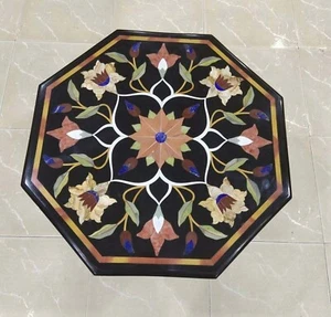12'' Black Marble Dining Coffee Table Top Inlay Malachite Mosaic Home Decor - Imagen 1 de 8