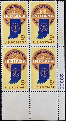 Scott US 1308:印第安纳州 1966 年,4 块,完好全新全新无标签,免运费! — 第 1/2 张图片
