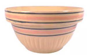 Yellowware Bowl Nesting Mixing Blue Pink Stripes Large 9.25 in. Yellow Ware #1 - Picture 1 of 7