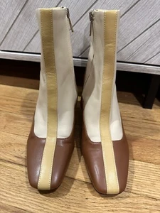 Sam Edelman Liza Leather Colorblock Square Toe Heel Booties Size 5 - Picture 1 of 7
