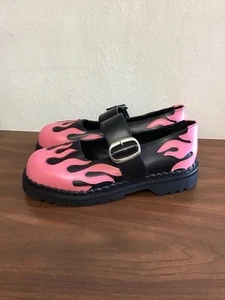 Vintage Demonia Pink Flame Black Leather Mary Jane Shoes Women’s 8 - Picture 1 of 13
