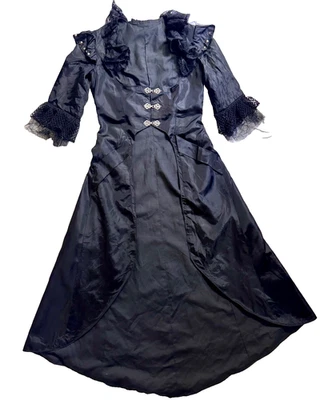 Pirate Witch Renassance Jacket Coat Black Lace Ruffles Silver Clasps Gothic - Image 1 of 4