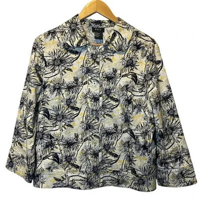 Chaqueta RQT Mujer Grande Blanca Negra Floral Cuello Abotonado Abrigo Ligero Foto 1 de 4