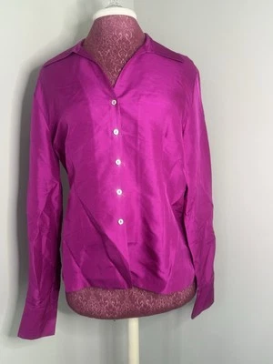 SLB 100% 品红粉色丝绸纽扣衬衫,尺寸 L — 第 1/4 张图片