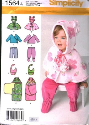 1564 Simplicity Vintage Sewing Pattern Infant Top Pants Capelet Bib Blanket Wrap - Image 1 of 2