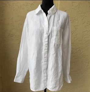 Athleta Leinenhemd Gr. M weiß Knopfleiste Oberteil Langarm Kragen - Bild 1 von 13