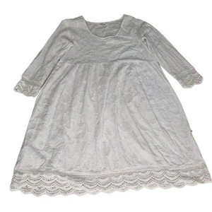 Naudic Dress Size S White Cotton Babydoll Beach Coastal Cottage Bohemian In VGC - Picture 1 of 11