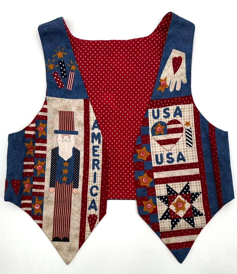 Uncle Sam USA Childrens Handcrafted Reversible Novelty Vest Size XS Blue Cotton - Image 1 of 4