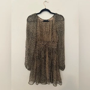 Neu mit Etikett J. Crew Elena Langarm Minikleid Leopardenmuster XXS Chiffon modern - Bild 1 von 12