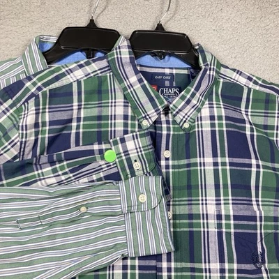 Chaps Shirt Mens XL LOT OF 2 Plaid Stripe Long Sleeve Easy Care Button Down FLAW - Image 1 of 4