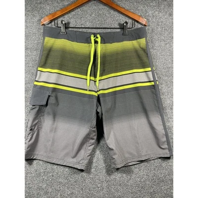 Pantalones Cortos OP Board Para Hombre 34 Verde/Negro Rayas Flexibles 4 Vías Elastizados Bolsillo Traje de Baño Foto 1 de 4