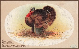 VINTAGE THANKSGIVING POSTCARD BIG TOM TURKEY c1910 EMBOSSED 111225 U - Picture 1 of 2
