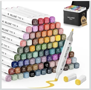 WELLOKB 80 Pcs Art & Craft Twin Markers Pens Alcohol Ink  w/Carrying Case New - Picture 1 of 7