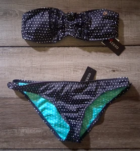Neu GUESS trägerloser Bikini gepunktet Retro Small Oberteil Medium BTM schwarz weiß - Bild 1 von 11