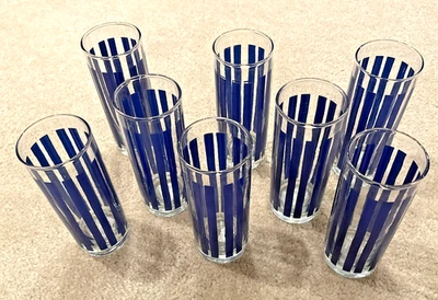 8 vasos Pier 1/Pier One rayas azules 16 oz. vasos de té helado 6,5 de alto Foto 1 de 4