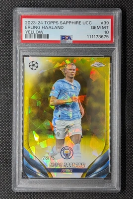 Erling Haaland 2023-24 Topps Chrome Sapphire Yellow #/75 Manchester City PSA 10 - Image 1 of 2