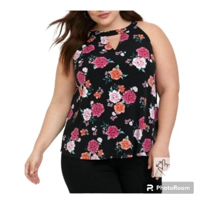 Eye candy plus size keyhole choker sleeveless floral black and various color... - Image 1 of 4