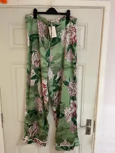 New River Island Lounge Loft Floral Satin Wide Leg Pyjama Pants - Size L BNWT - Picture 1 of 10