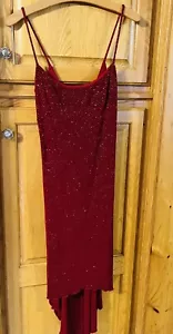 Rot Vintage funkelndes Kleid mit Spaghettiriemen Gr. 6/8 MIDI Länge - Bild 1 von 5
