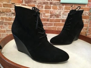 Isaac Mizrahi Black Suede Lace-up Andrea Wedge Ankle Boot New - Picture 1 of 9
