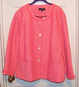 Talbots Woman Brilliant Pink Tweed Peplum Jacket 24W NWT $189 - Picture 1 of 8