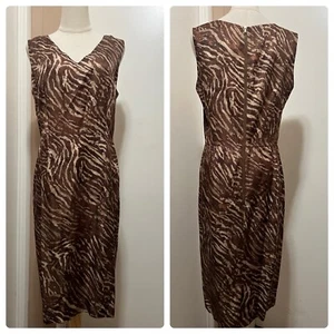 Banana Republic Womens Brown Zebra V-neck Sheath Dress Linen Blend Size 12 - Picture 1 of 8