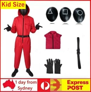 Kids Boy Squid Red Jumpsuit Villain Uniform Mask Halloween Cosplay Costume Game - Picture 1 of 20