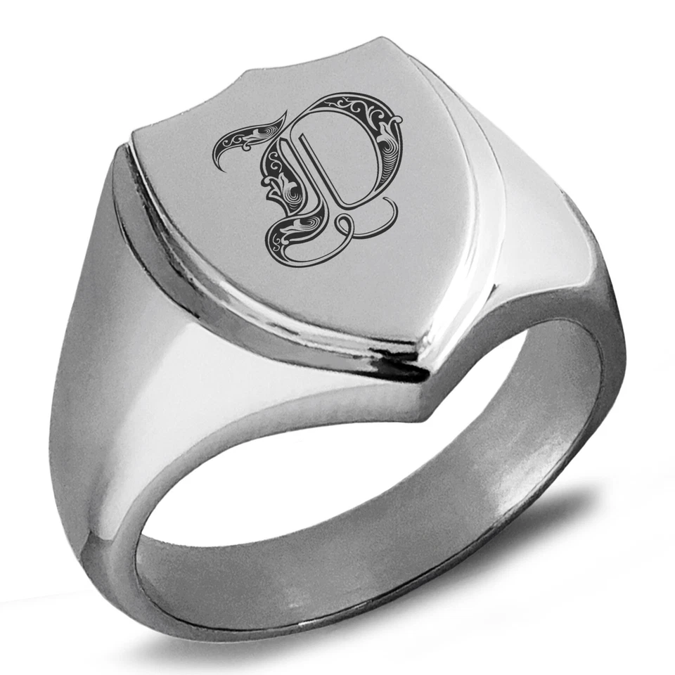 Anillo de sello de acero inoxidable con escudo con monograma real inicial letra D para hombre Foto 1 de 1