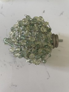 Pottery Barn Glass Beads Curtain Rod Finials Tonal Green Set of 2