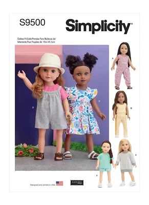 SIMPLICITY 9500 DOLLS CLOTHES Sewing Pattern Sizes 18" - 45.5cms JUMPSUIT  DRESS - Image 1 of 4