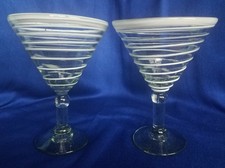 Set 2 Mexican Glassware White Spiral 12 oz Margarita/Martini clear stem glasses
