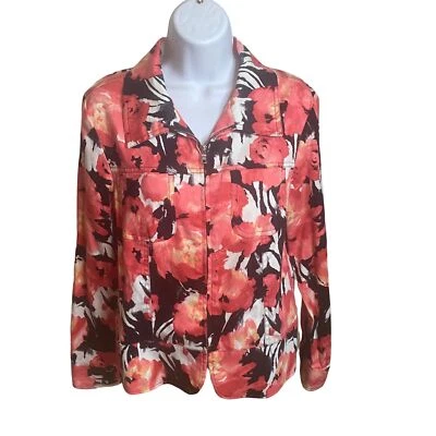 Erin London pink black and white floral size S zip front jacket - Image 1 of 4