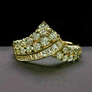 2.30 Ct Round Cut Simulated Diamond Wedding Band Ring 14k Yellow Gold Plated - Picture 1 of 9