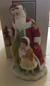 Avon Porcelain 1995 Santa Claus with Girl Figurine in Original Box - Imagen 1 de 5