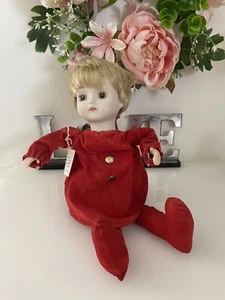 Schmid Spieluhr Tänzerin Porzellan Puppe 1982 bewegt spielt Musik rotes Samtkleid - Bild 1 von 24