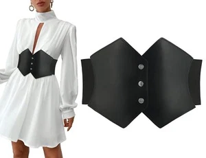 PU Leather Black Corset Belt for Women Elastic Pirate Corset Waist Belt Wide ... - Picture 1 of 6