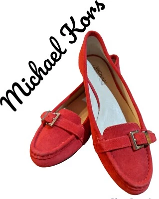 Mocasín plano sin cordones MICHAEL KORS MK RORY rojo gamuza cuero talla 8 NUEVO Foto 1 de 4